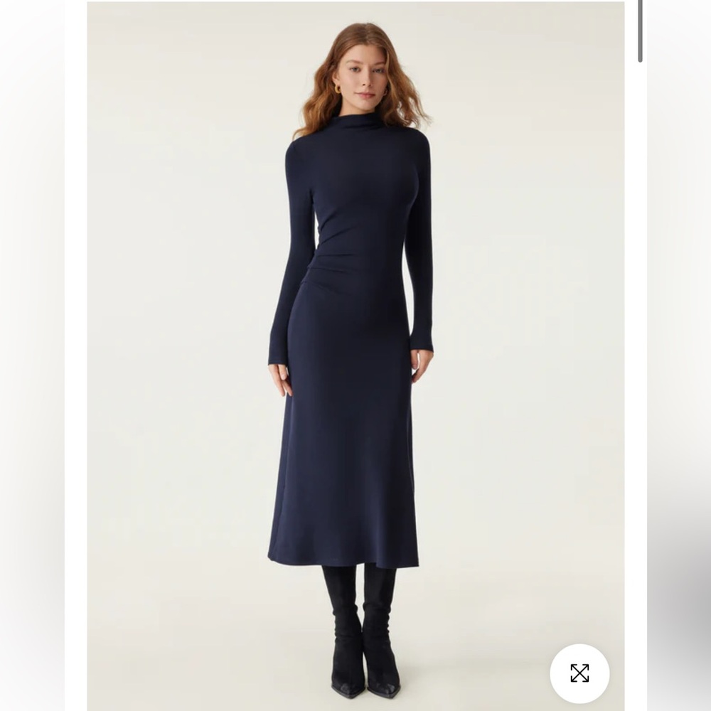 NWT OGL Move Heat-Tech Long Sleeves Mockneck Midi Dress - Midnight Navy